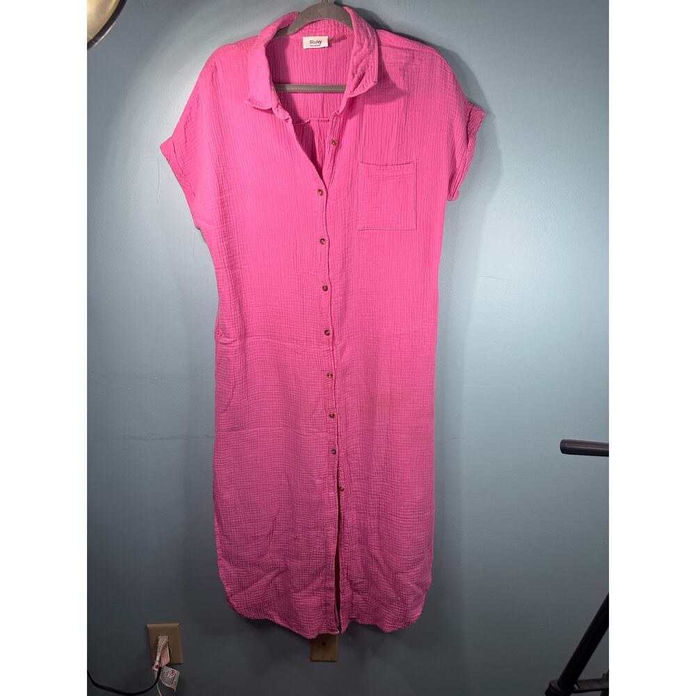 BluIvy women's fushia pink shirt dress cotton gauze medium resort, beach, swim M